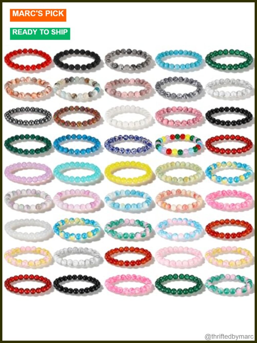 48 Pc 8mm Natural Stone Beaded Stretch Bracelets Unisex Crystal Gemstone